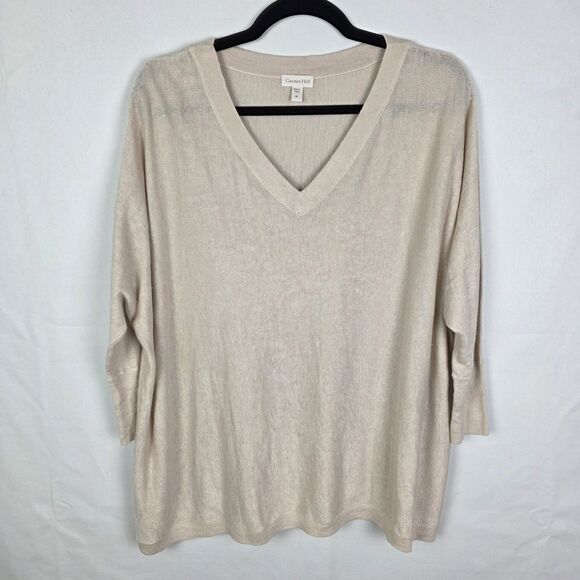 Garnet Hill Linen Sweater Oversized V Neck Boxy Dolman Sleeve Lagenlook Sz Med - Picture 2 of 7